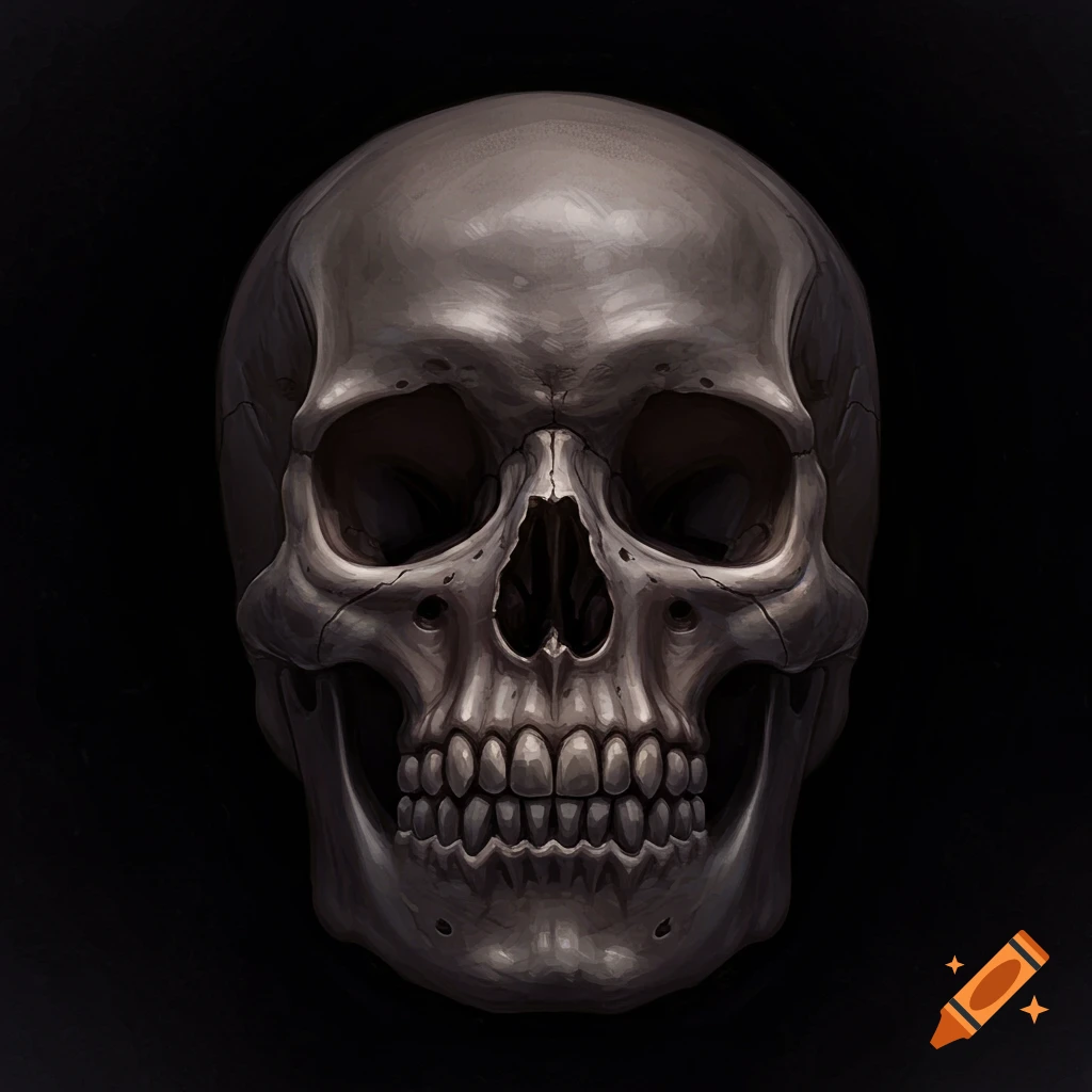 A skull against a black background.