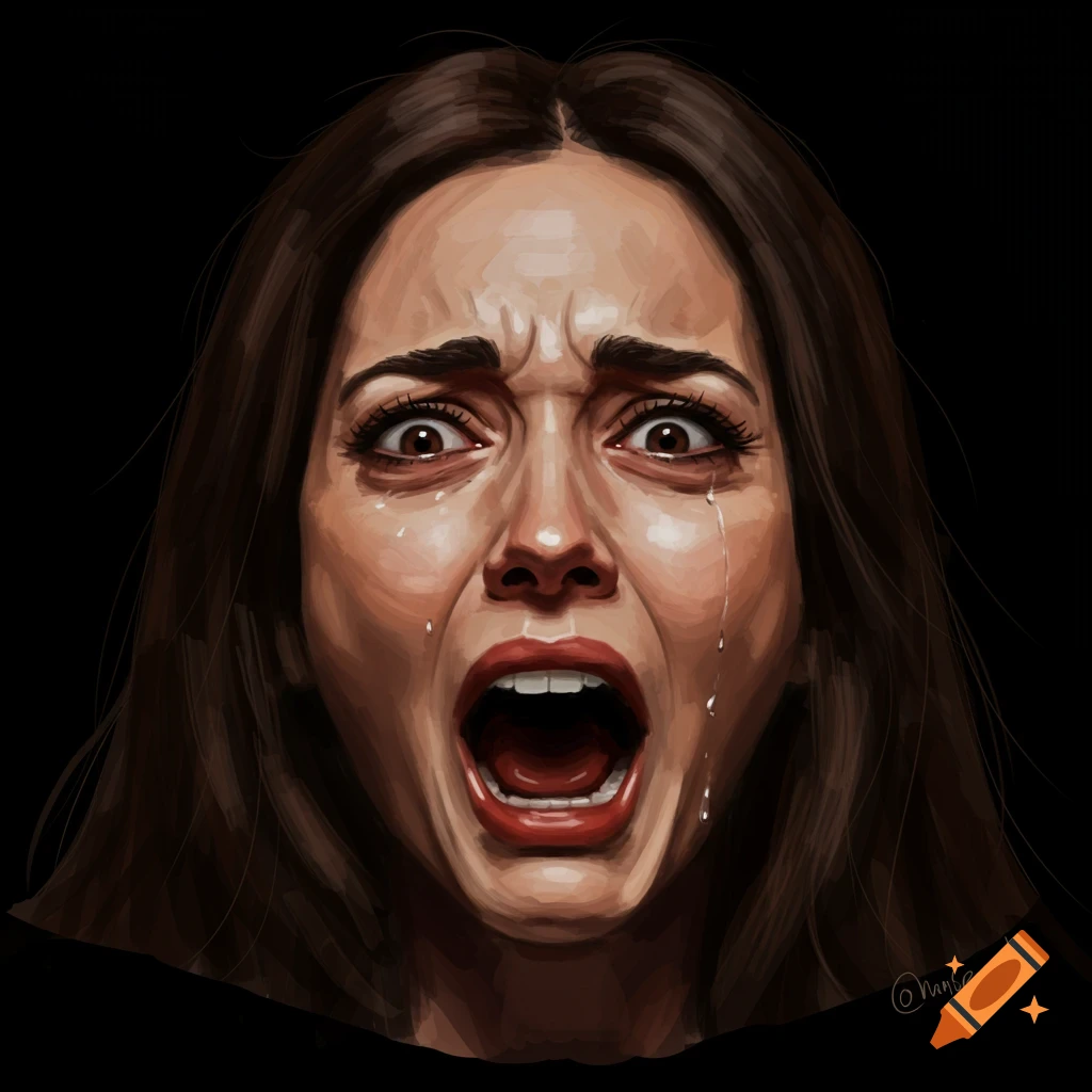 Close-up of a woman screaming and crying