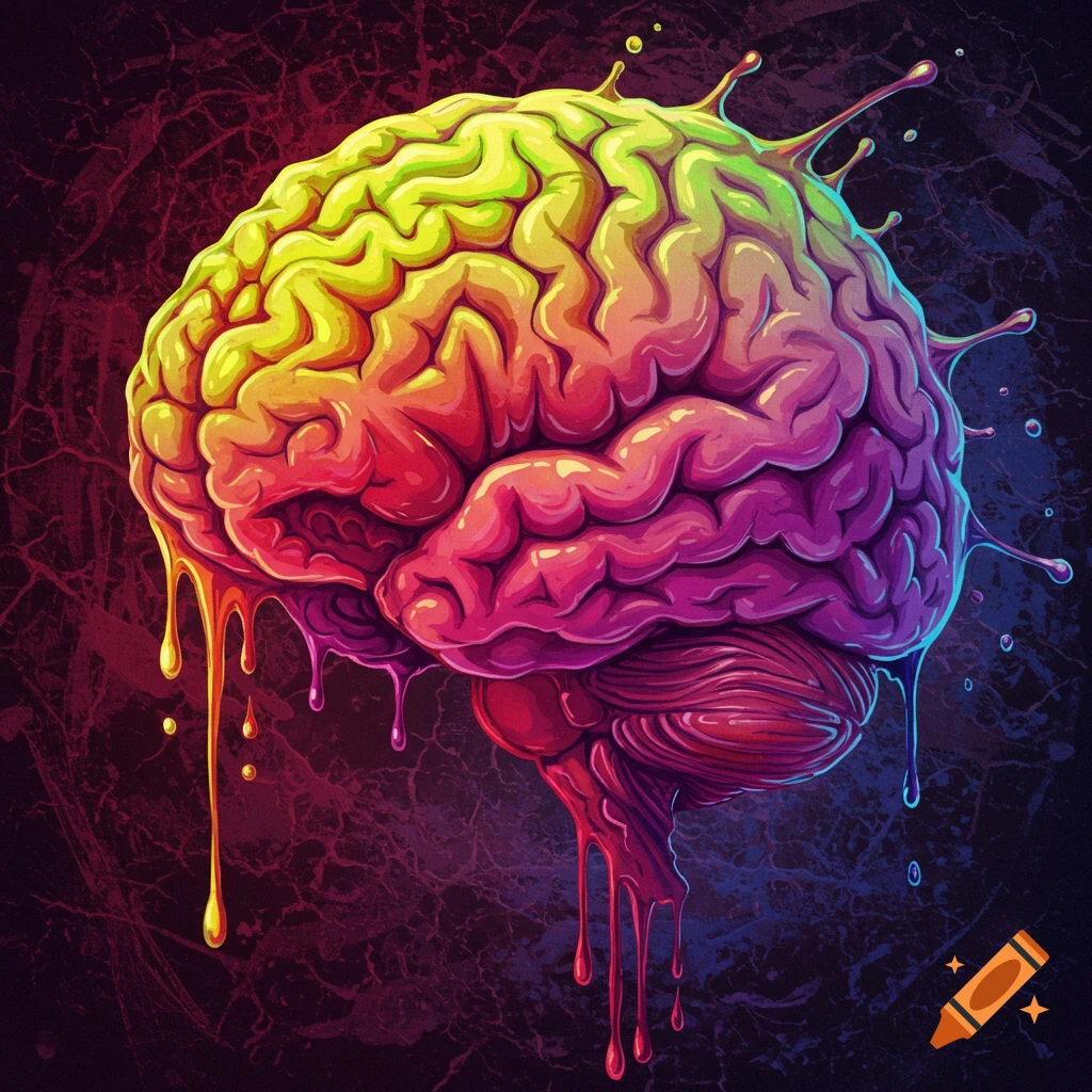A colorful, dripping image of a human brain.