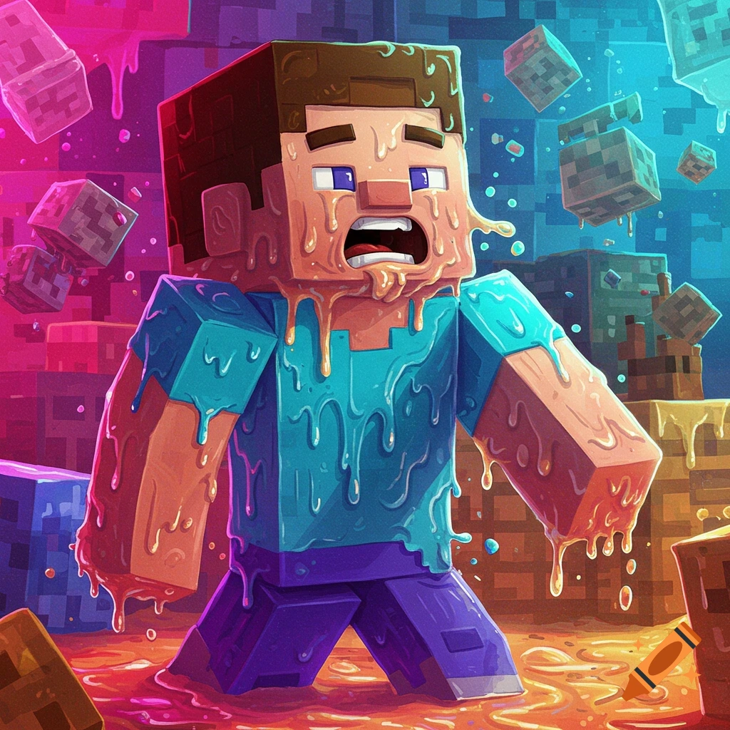 Minecraft character Steve melting.