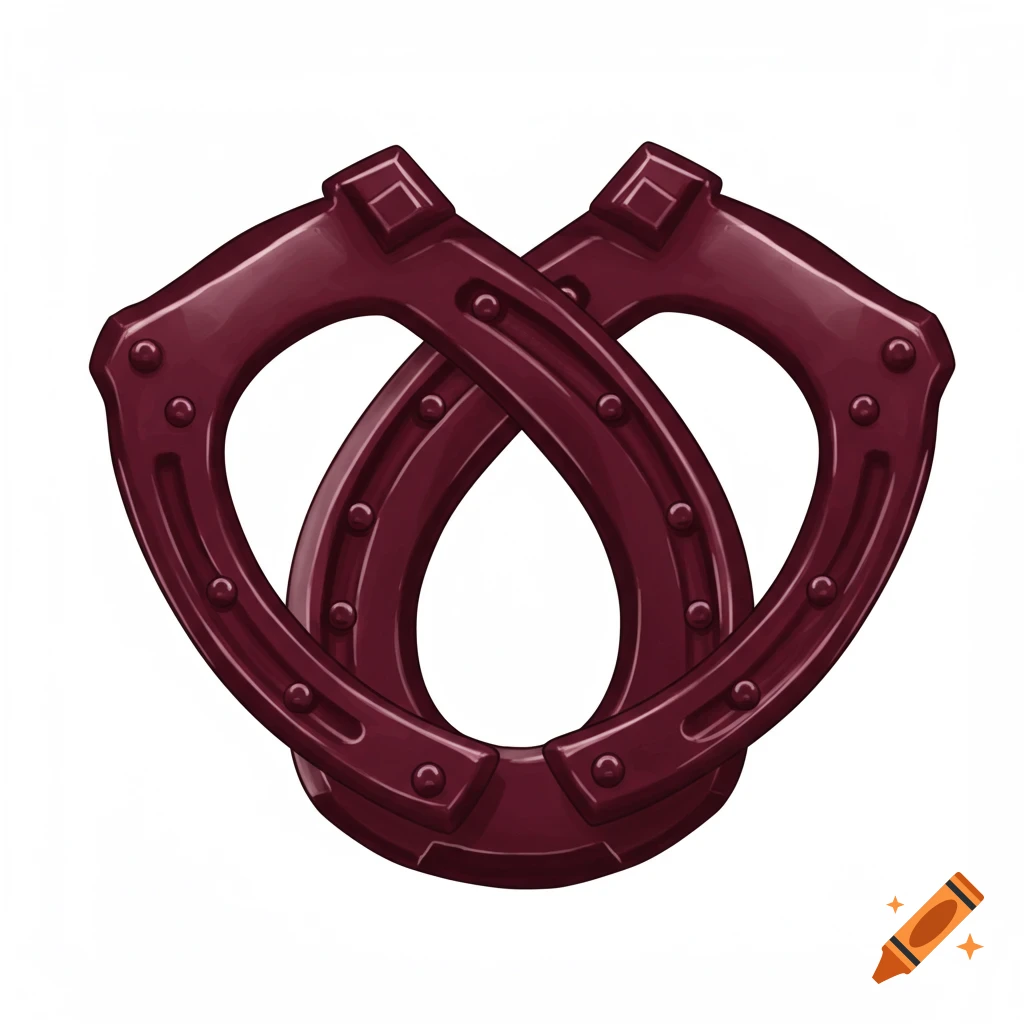 Two burgundy crossed horseshoes clip art
