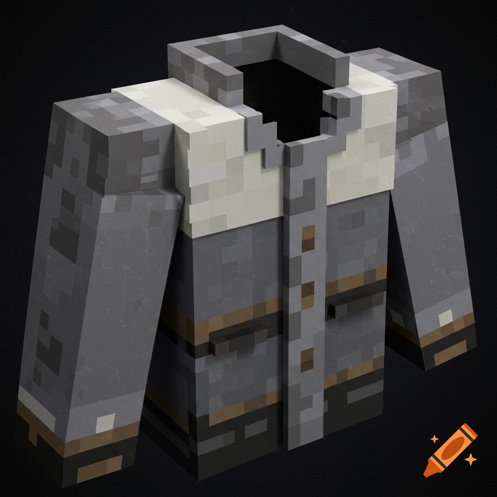 A blocky grey jacket in a Minecraft-like voxel art style.