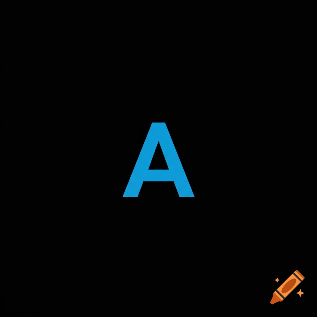 A blue capital letter A on a black background.