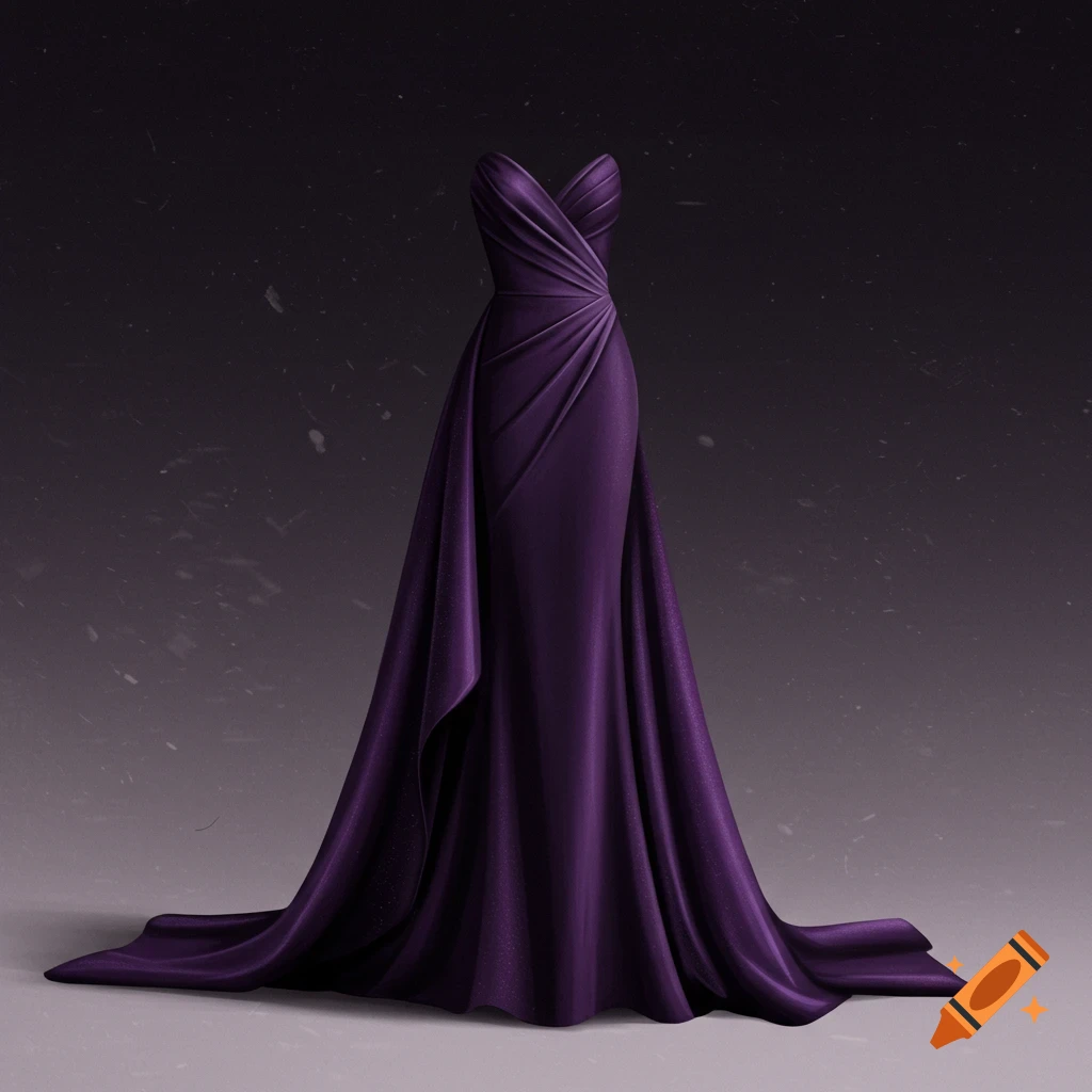 An elegant purple evening dress.