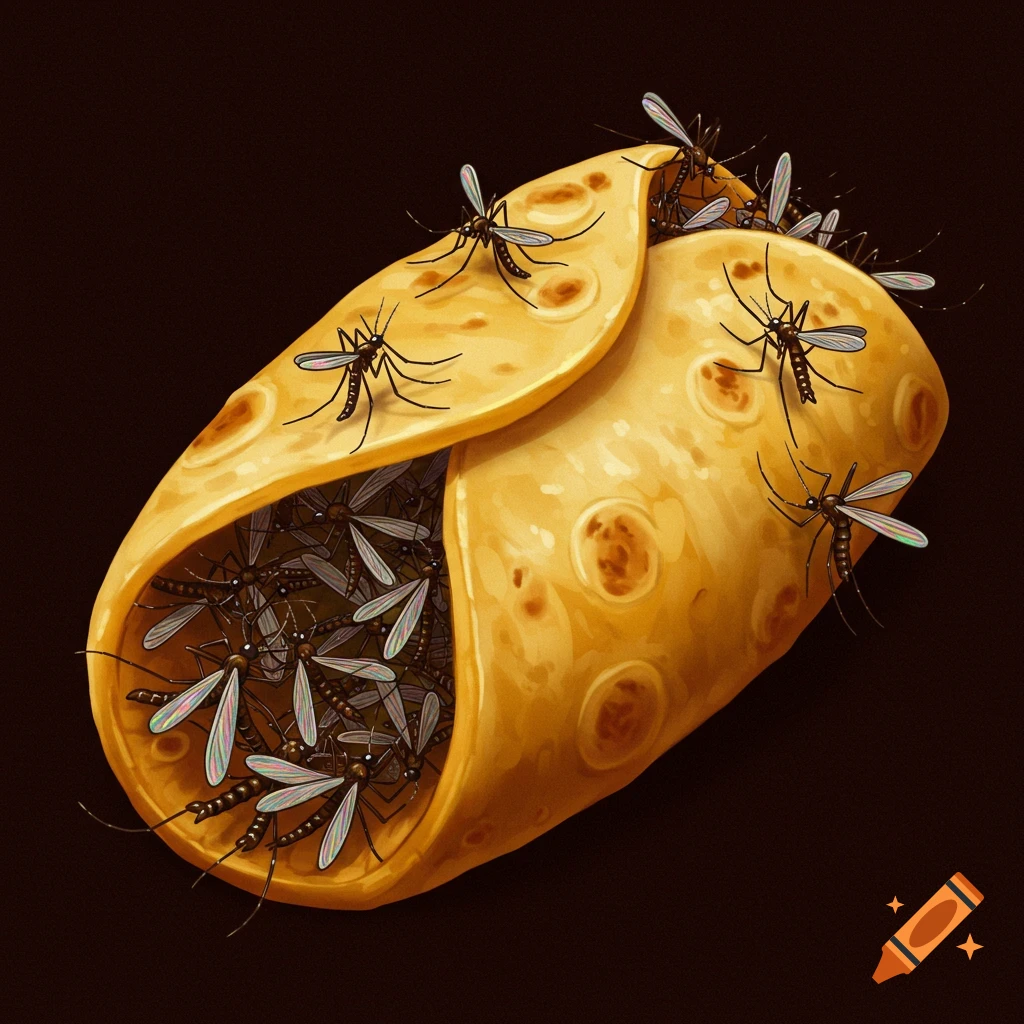 A burrito overflowing with mosquitos
