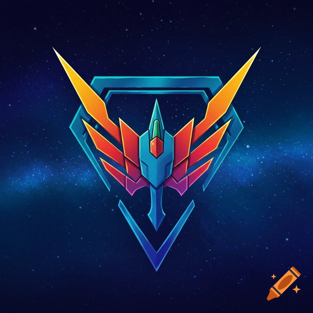 Stylized sci-fi logo against a starry background