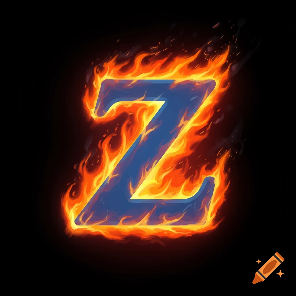 A blue letter Z engulfed in flames