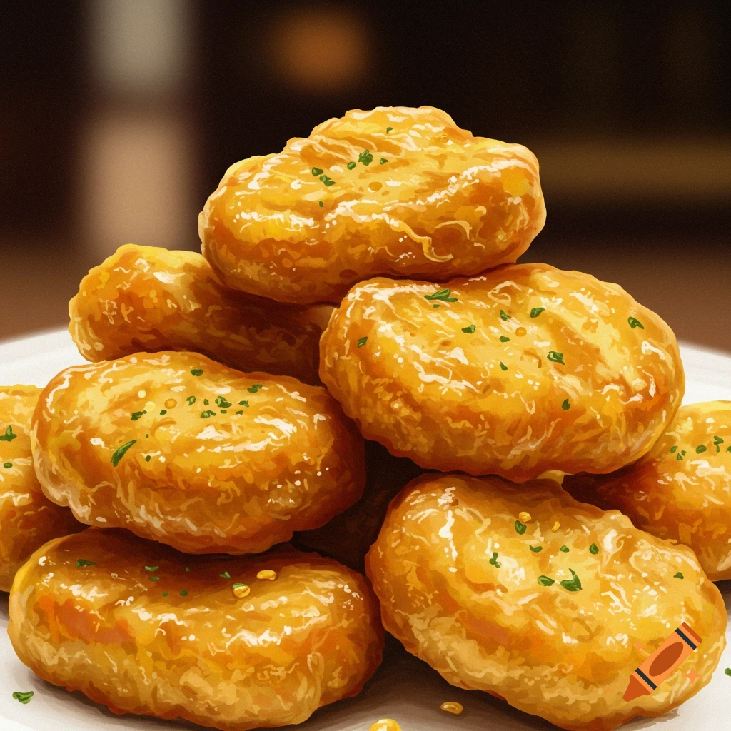 A close-up of a pile of golden chicken nuggets.