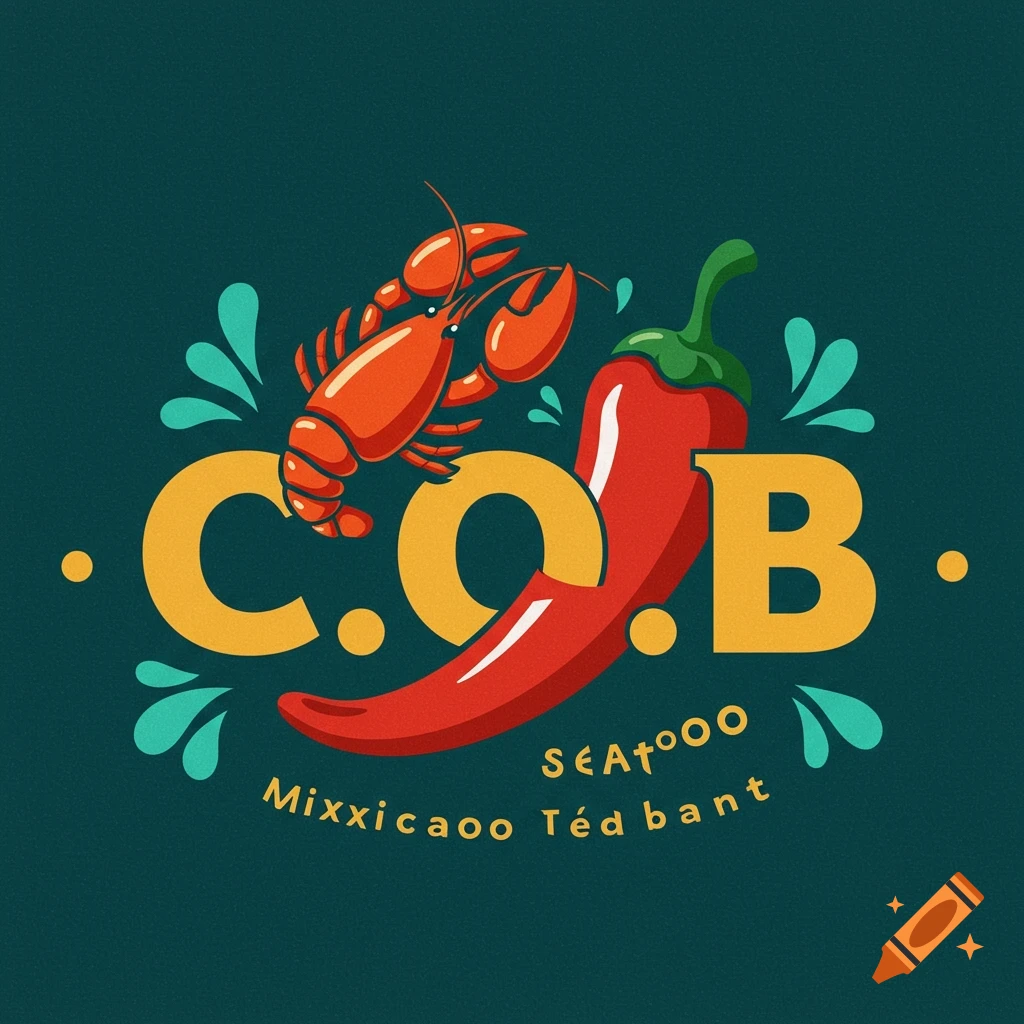 A logo featuring a lobster and a red chili pepper next to the letters C.O.B.