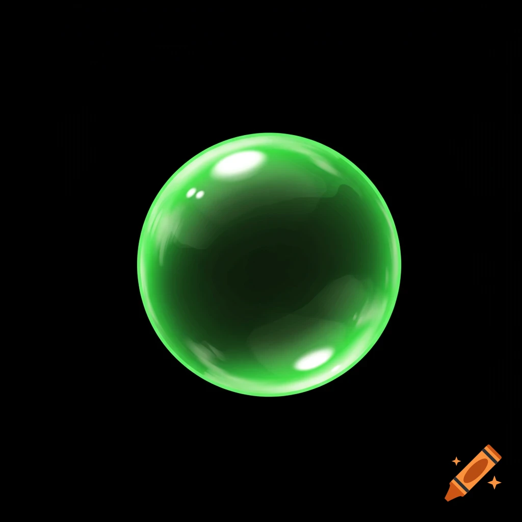 A semi-transparent glossy green orb floating against a black background.