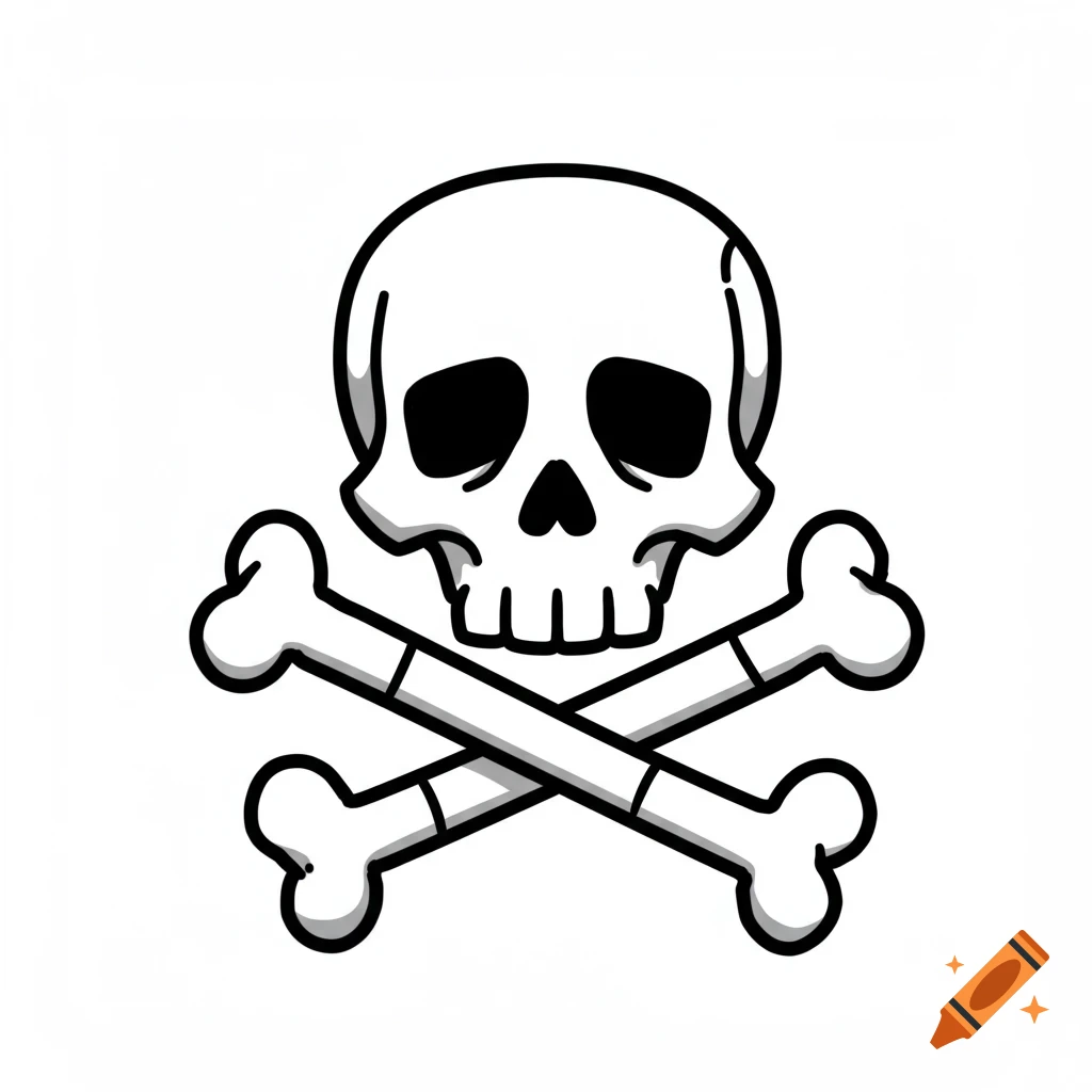 Simple black and white skull and crossbones graphic.