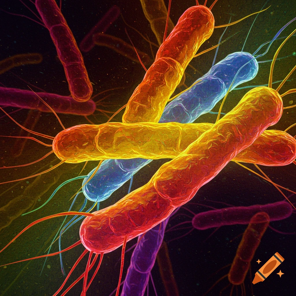 colorful strep bacteria with flagella