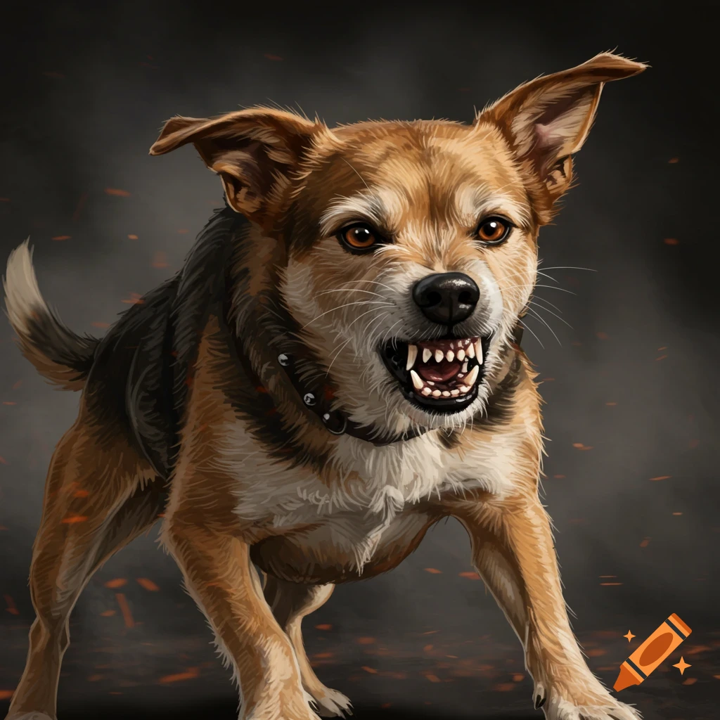 An angry dog with bared teeth.