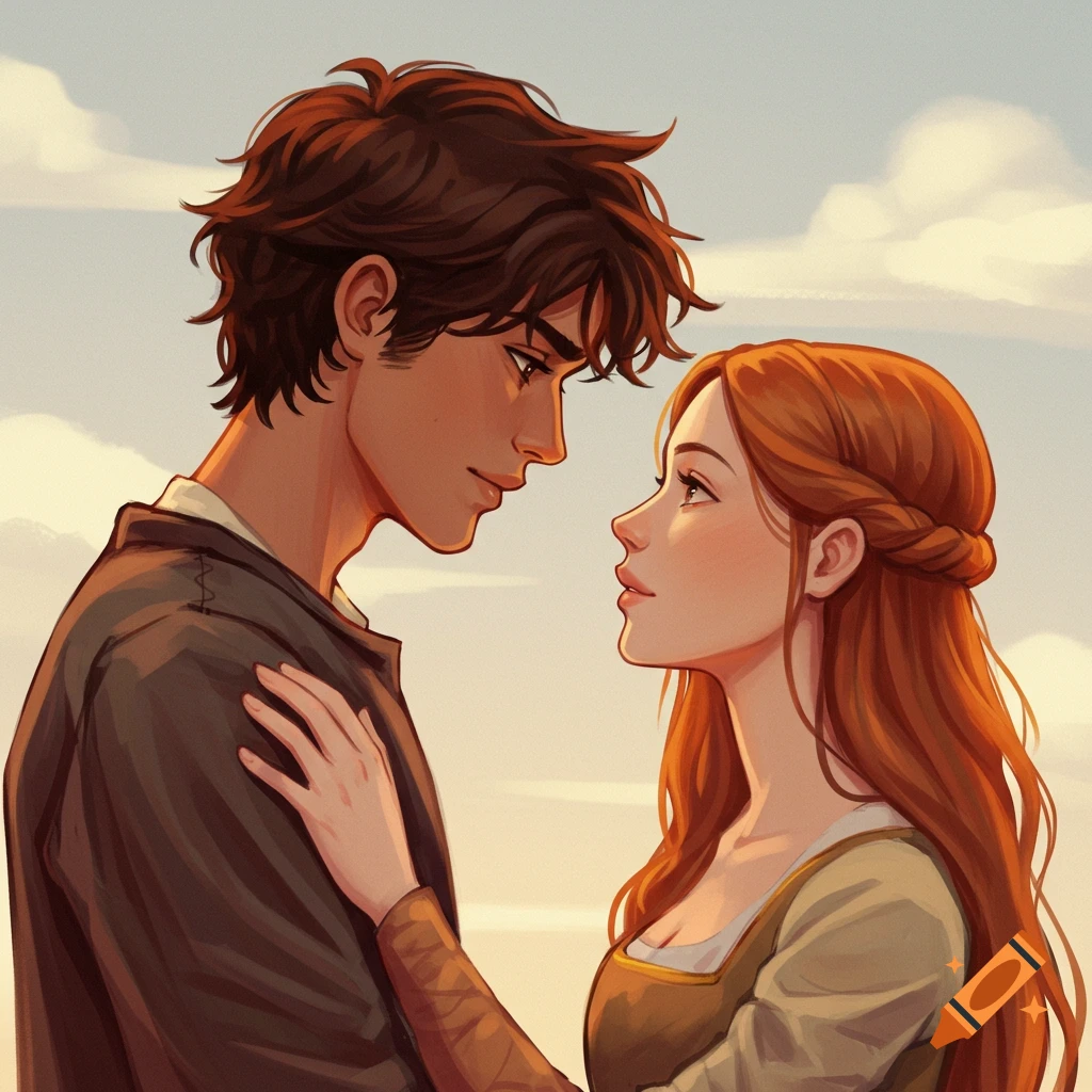 A young couple looking intently at each other.