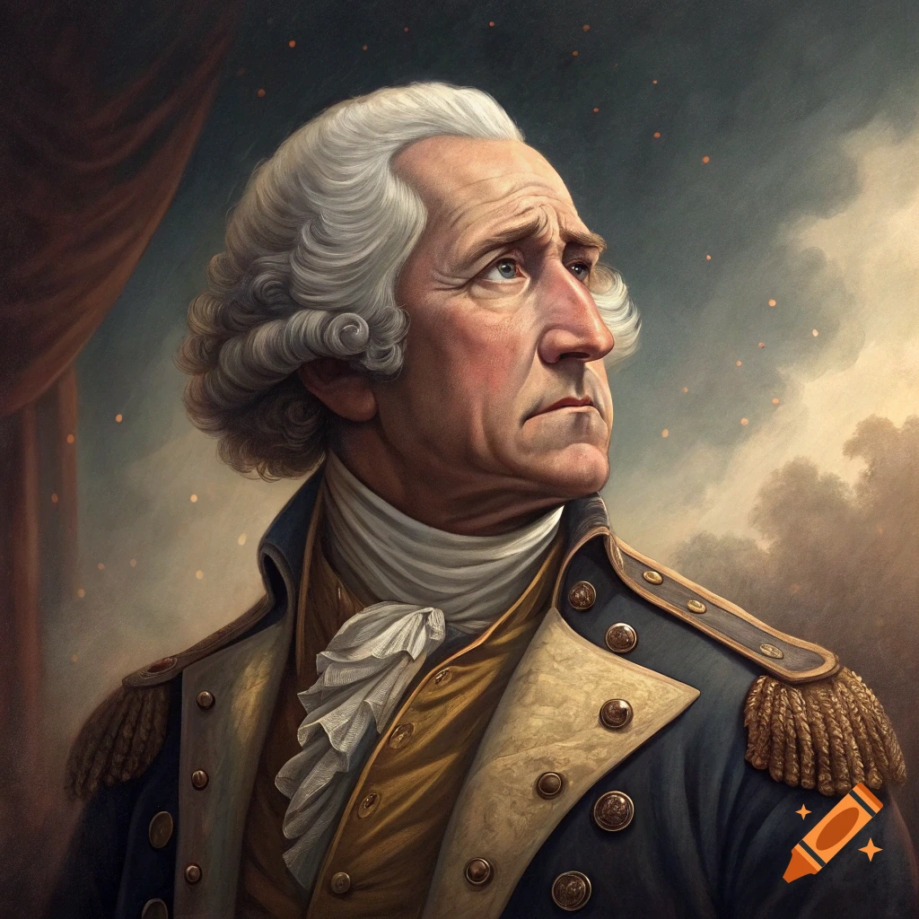 Portrait of George Washington frowning.