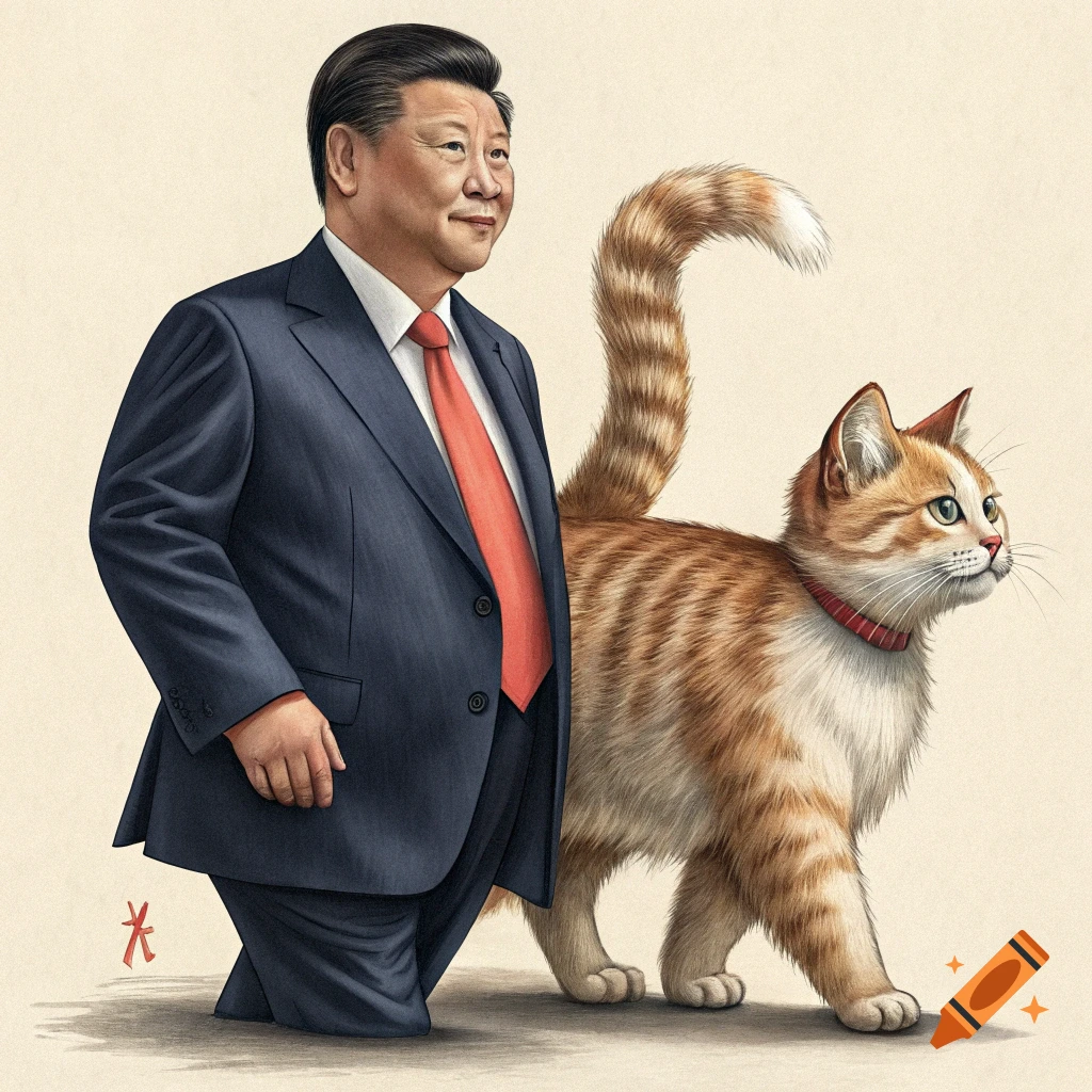 Illustration of a man in a suit merged with an orange tabby cat.