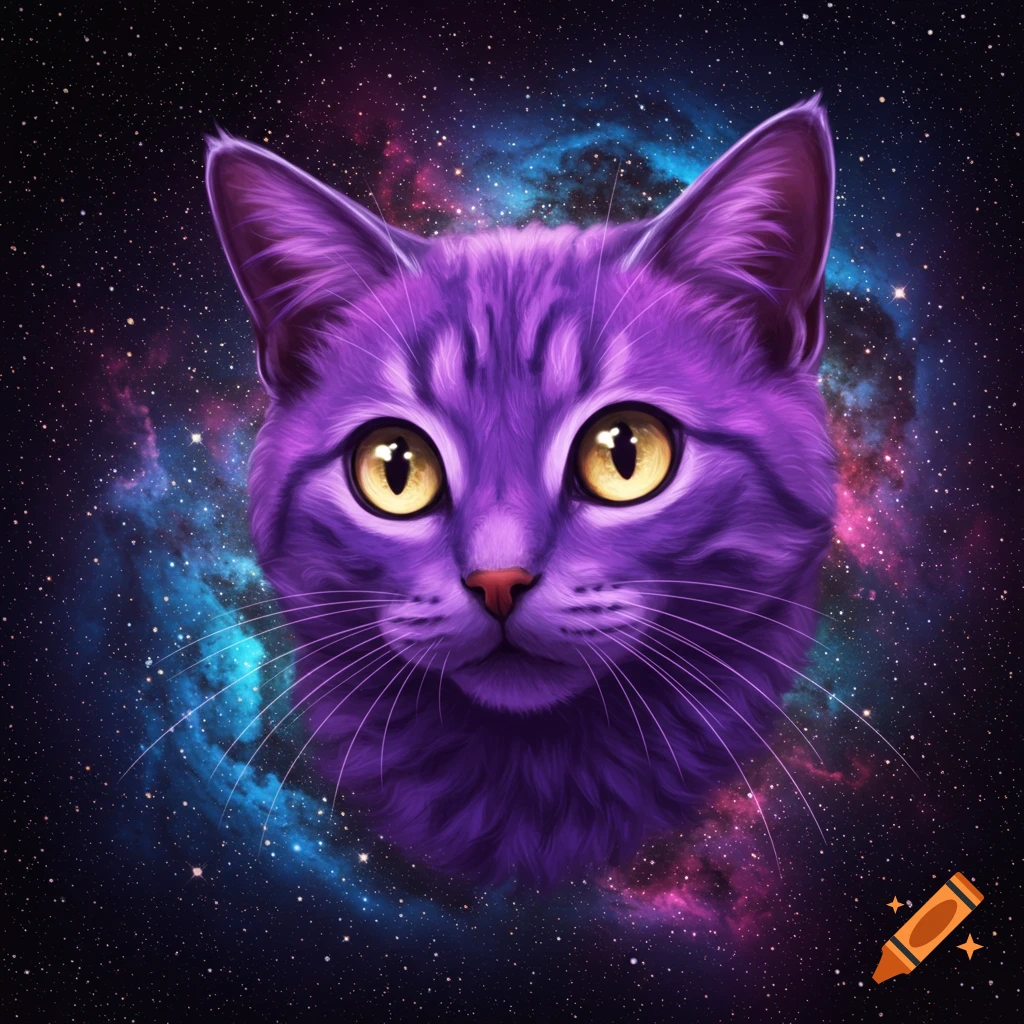 A purple cat in space
