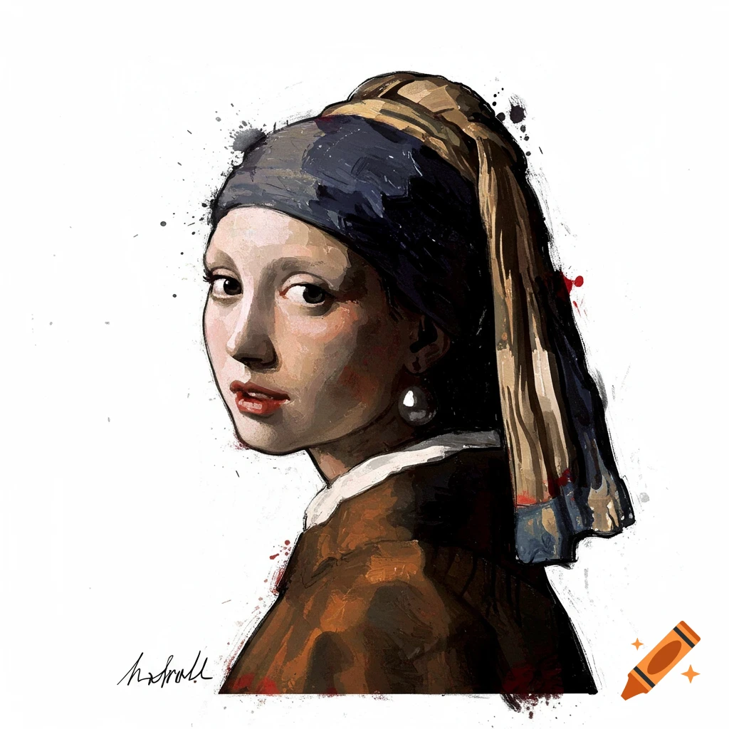 Portrait of the Girl with a Pearl Earring in a painted, expressive style.
