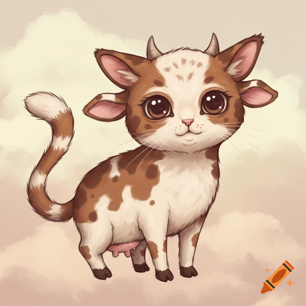 A cute cat and cow hybrid creature.