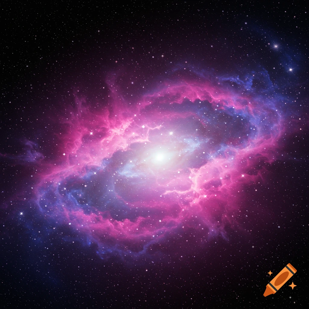 A bright pink and purple nebula surrounded by stars in deep space.