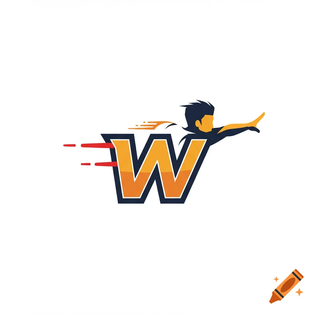 Sports logo featuring a stylized orange and black letter W with a swooshing superhero figure.
