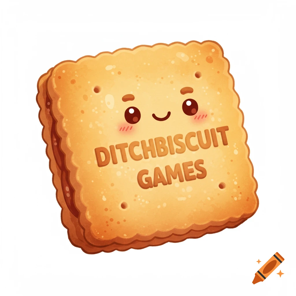 Animated cute biscuit with a face and the text DITCHBISCUIT GAMES