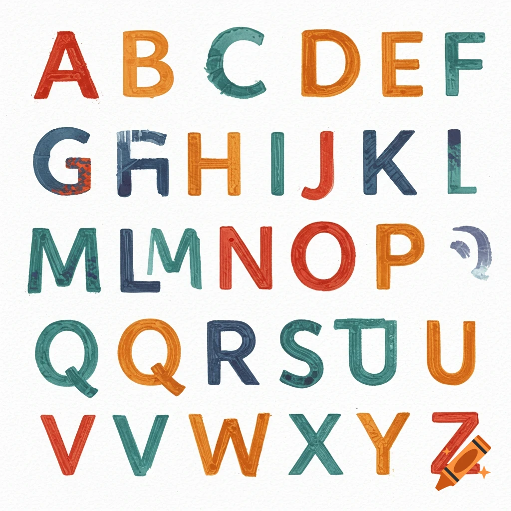 Colorful alphabet letters with textured paint style