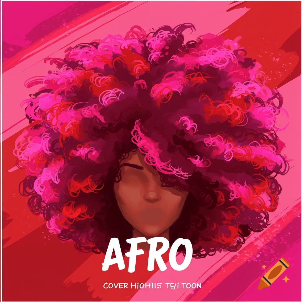 Stylized image of a person with a vibrant pink and red afro and the text 'AFRO' below.