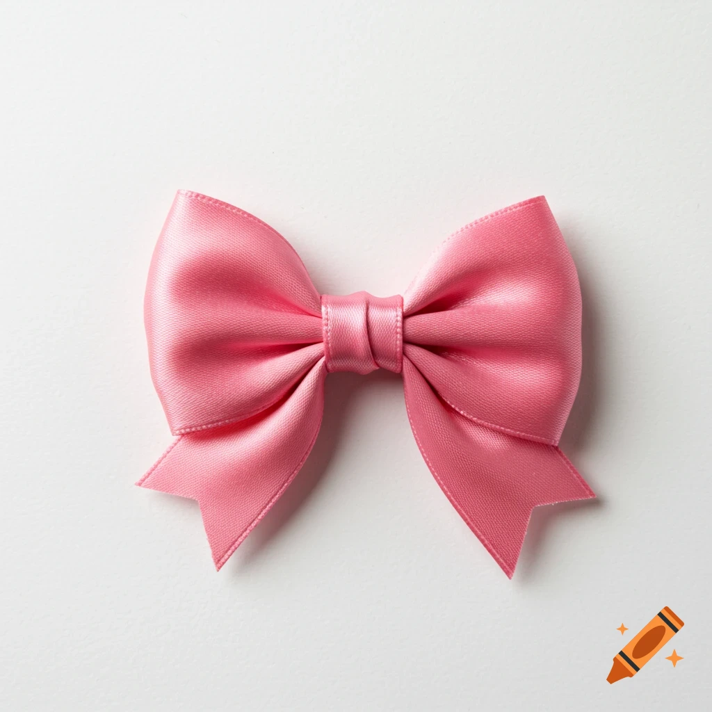 A pink satin bow on a white background.