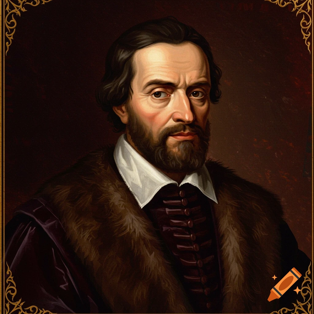 Portrait of a man with a beard in historical clothing