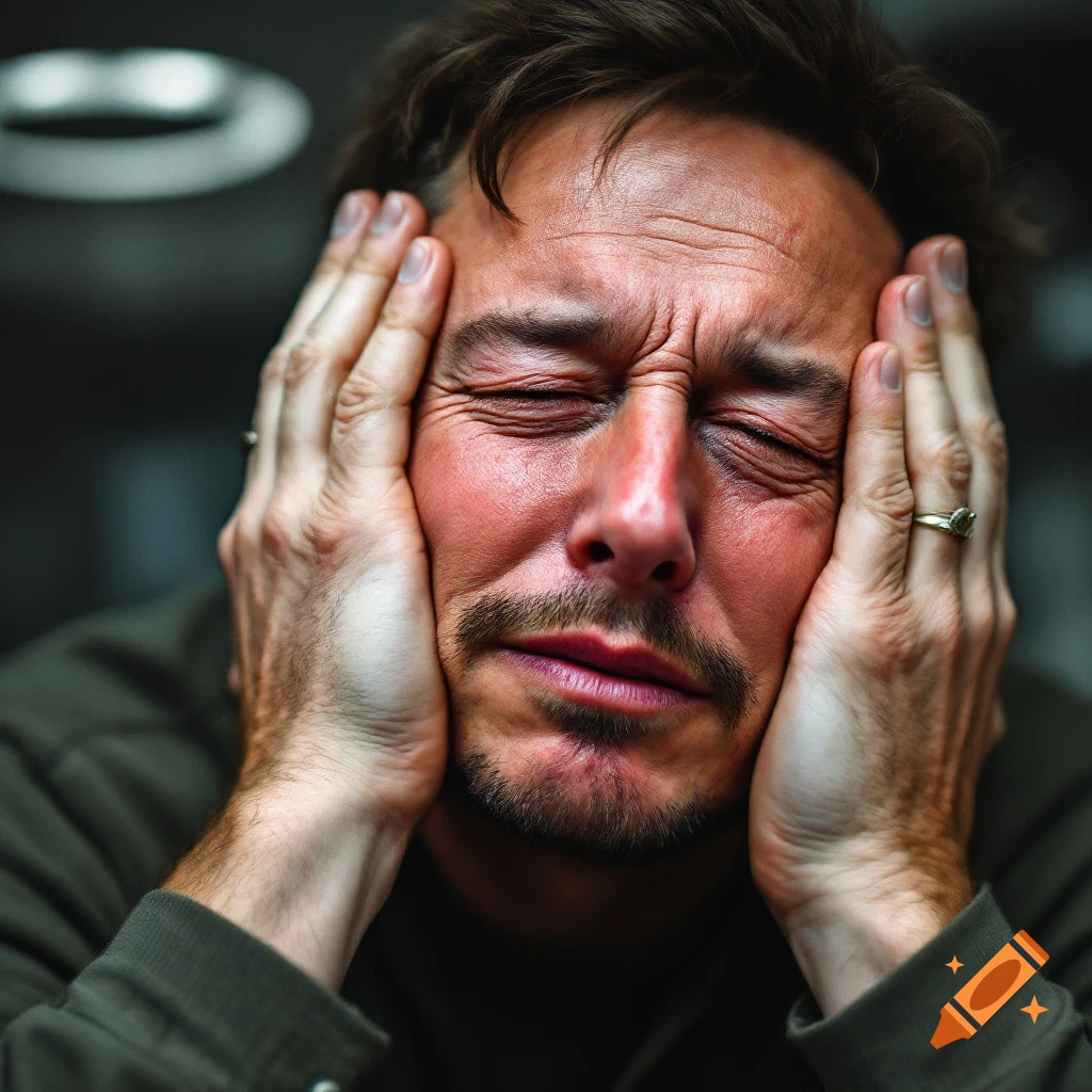 Close-up photo of a man with closed eyes, holding his hands to his head in distress.