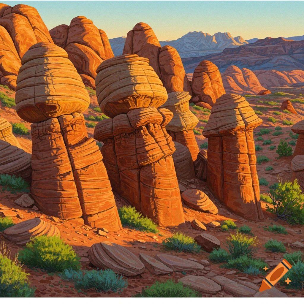 Unique orange rock formations in a desert landscape
