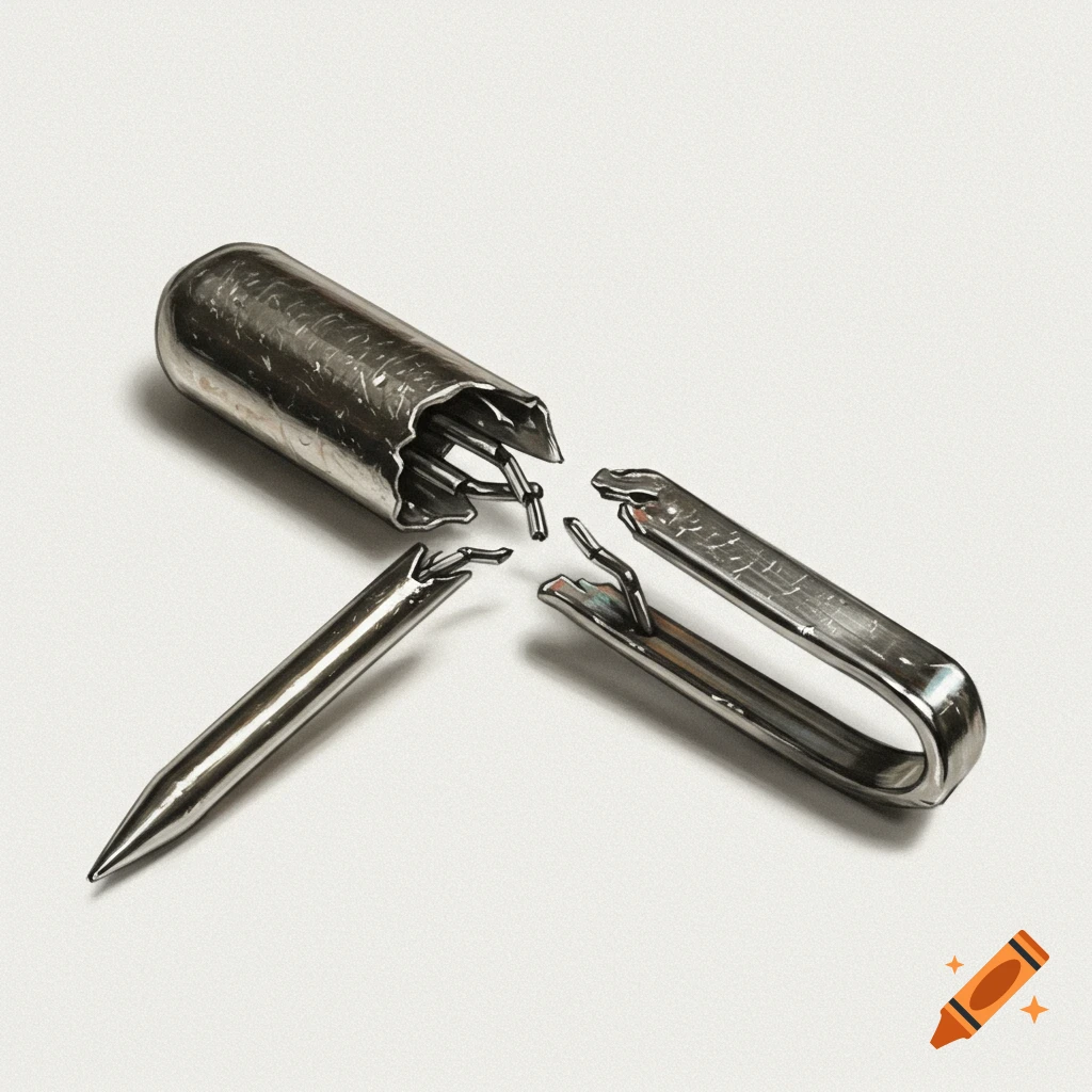 Realistic close-up image of a broken metal pin or tool part.