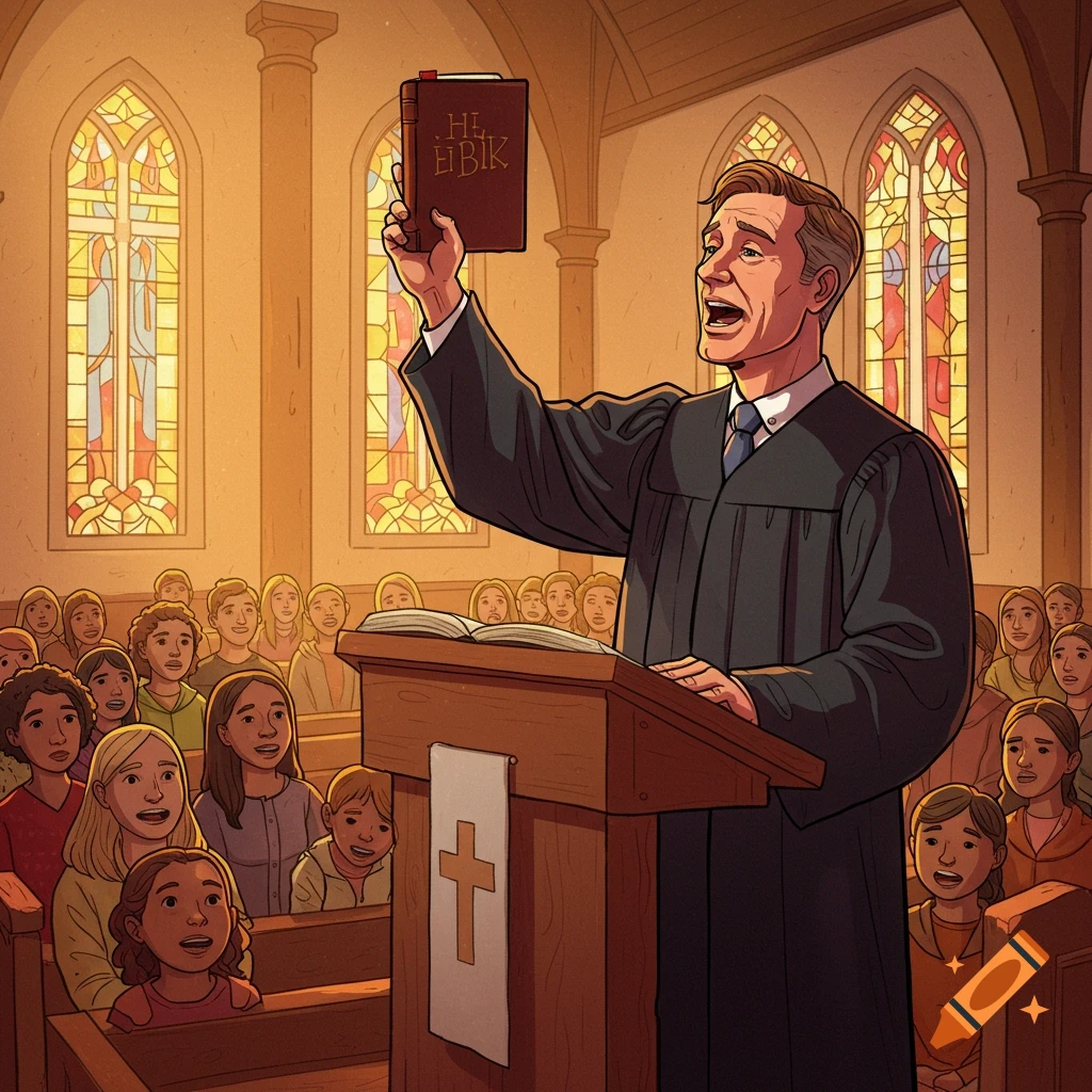 Illustration of a pastor preaching in a church