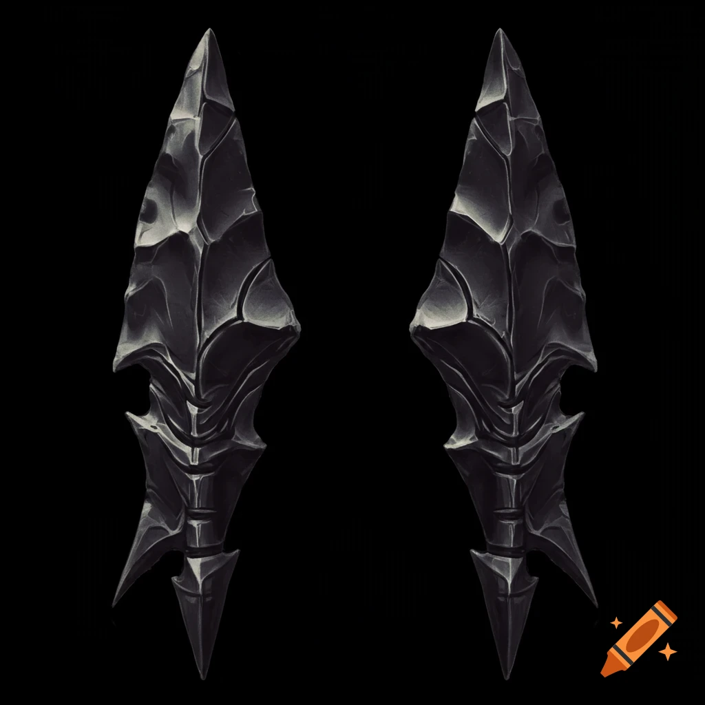 Two dark, stylized arrowheads against a black background.