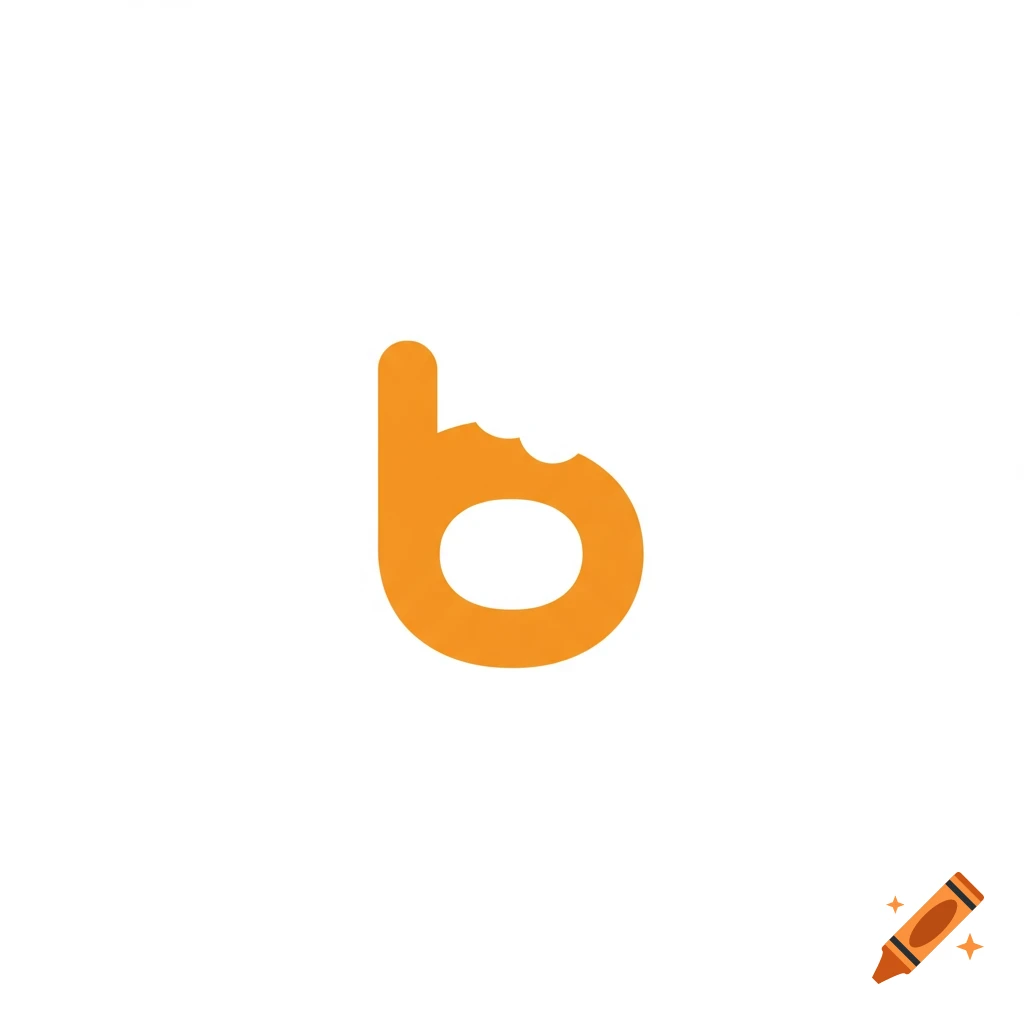 Orange logo resembling a lowercase b with a bite mark