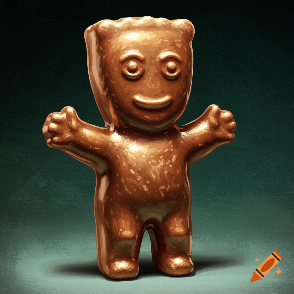 A bronze Sour Patch Kid figure.