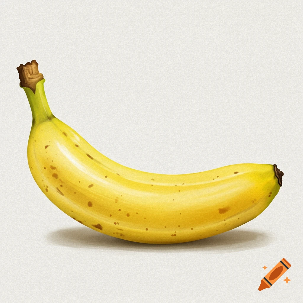 A ripe yellow banana with brown spots.