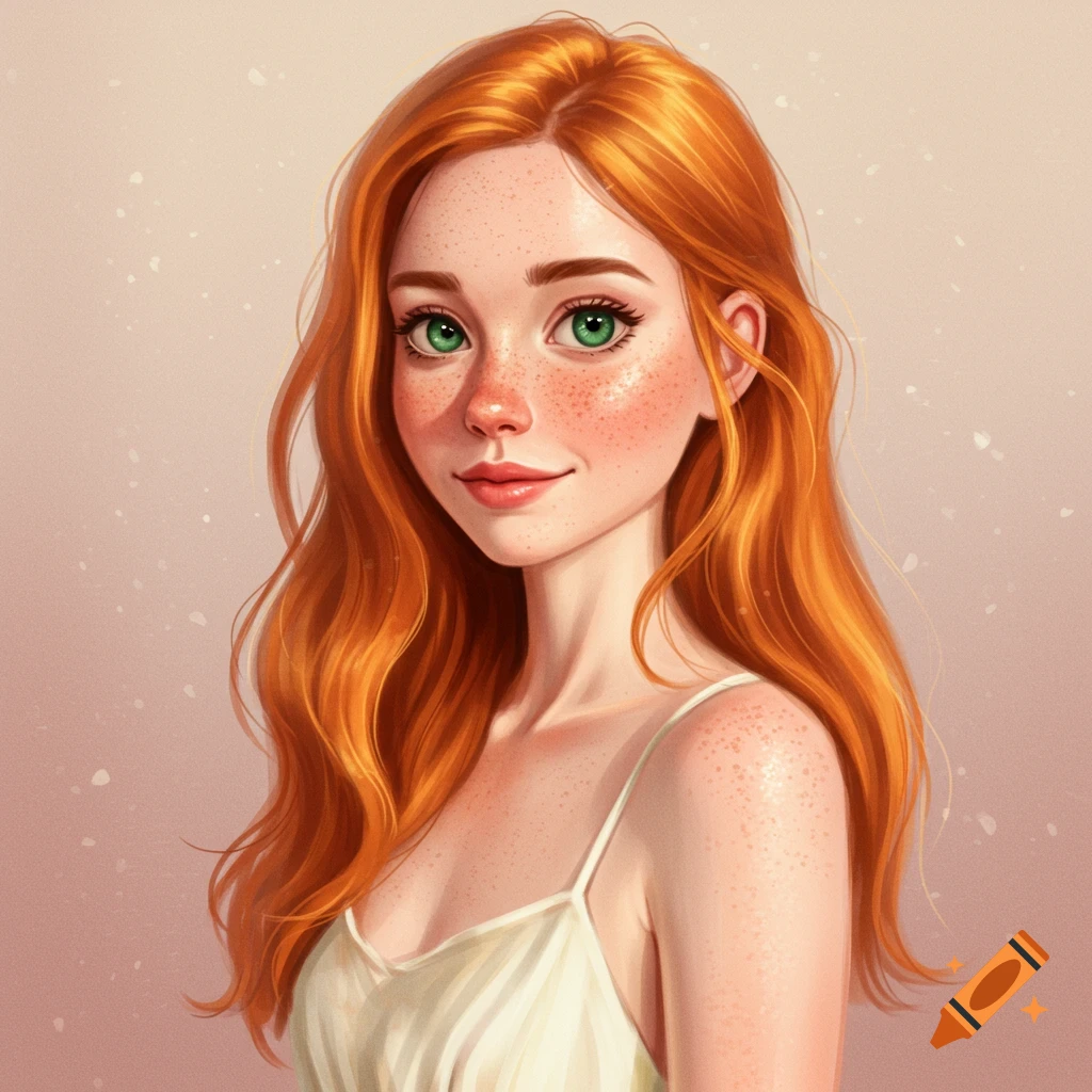 A red-haired woman with freckles