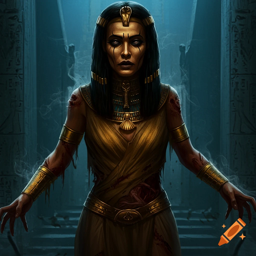 Image of a woman resembling Ahmanet in a dark Egyptian tomb