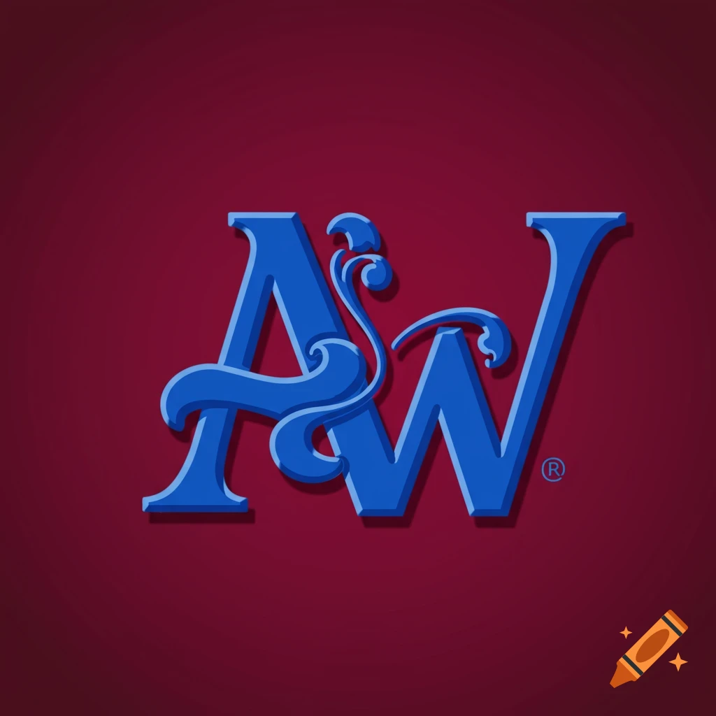 Blue stylized letters A and W combined as a logo on a maroon background.
