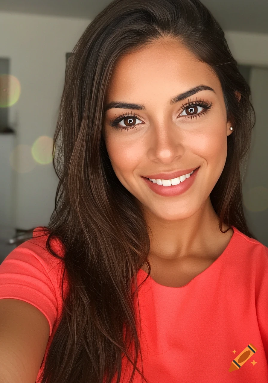 Close-up selfie of a woman smiling directly at the camera.