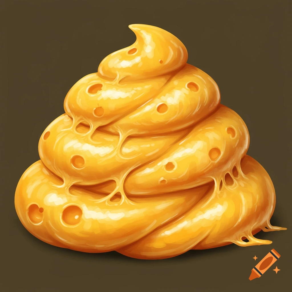 A pile of yellow substance resembling Swiss cheese shaped like feces.