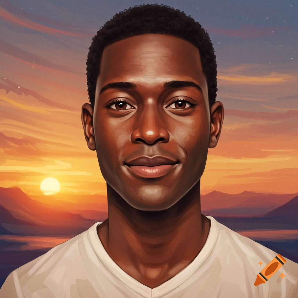 A man against a dramatic sunset sky.