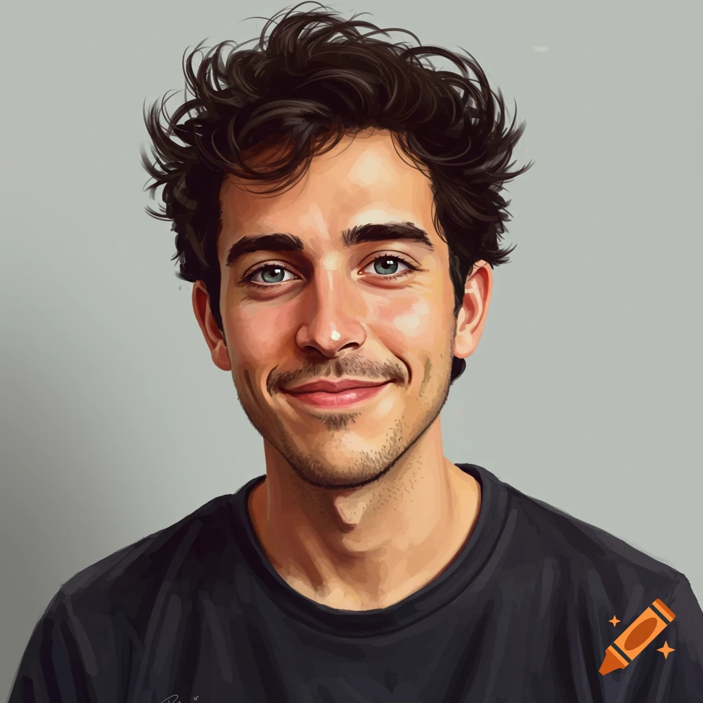 A portrait of a smiling young man with messy brown hair.