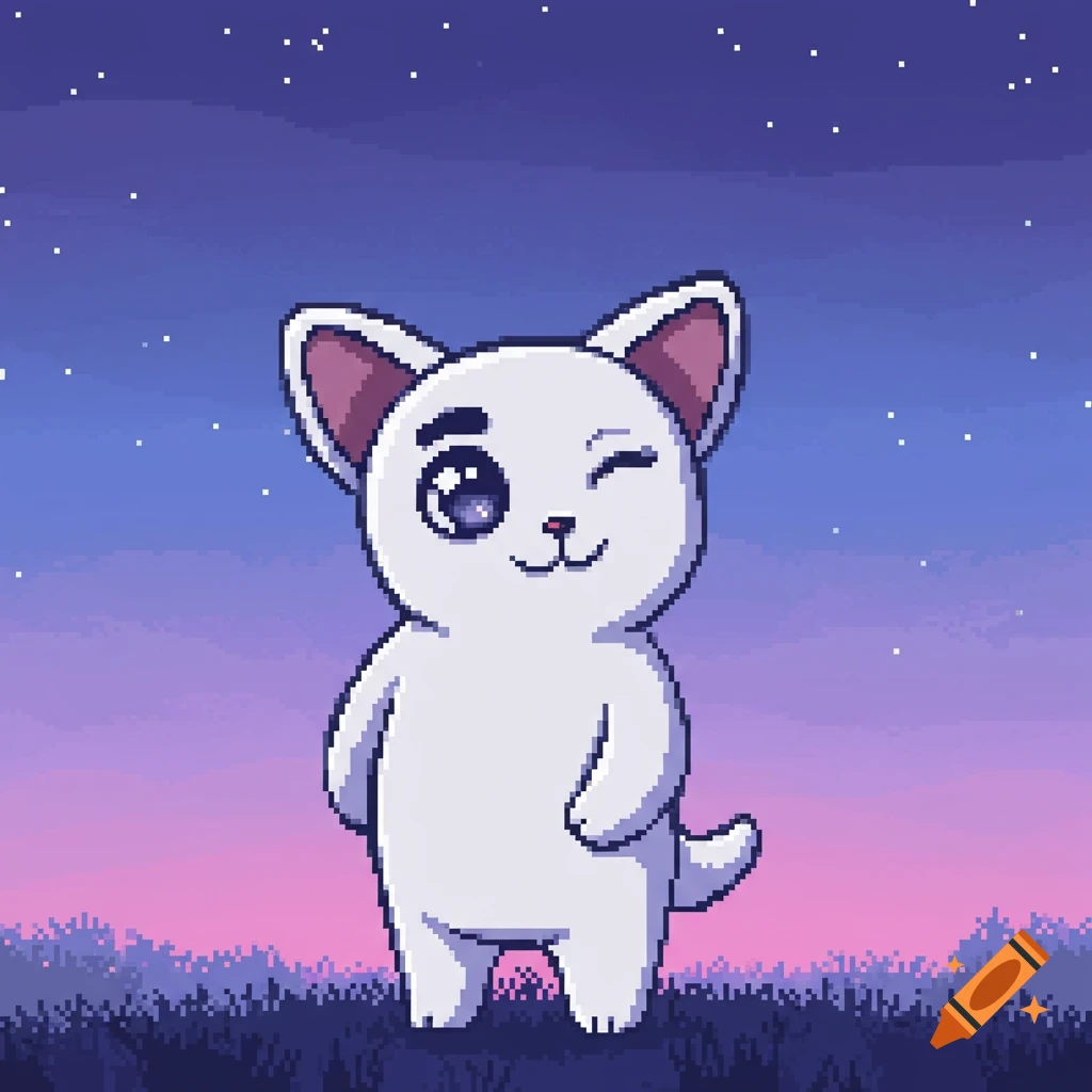 Pixel art animal under starry sky.