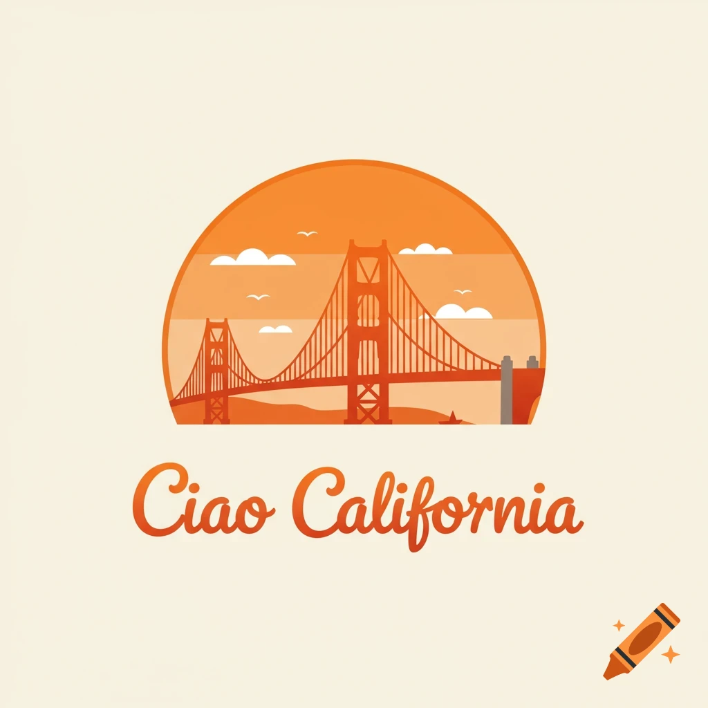 Logo with a stylized orange bridge and sunset above text 'Ciao California'.