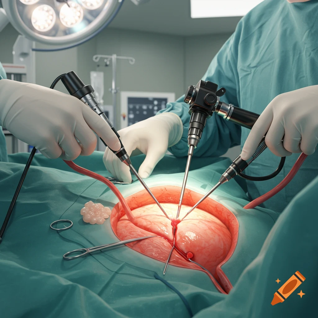 Surgeons performing a medical procedure with surgical instruments