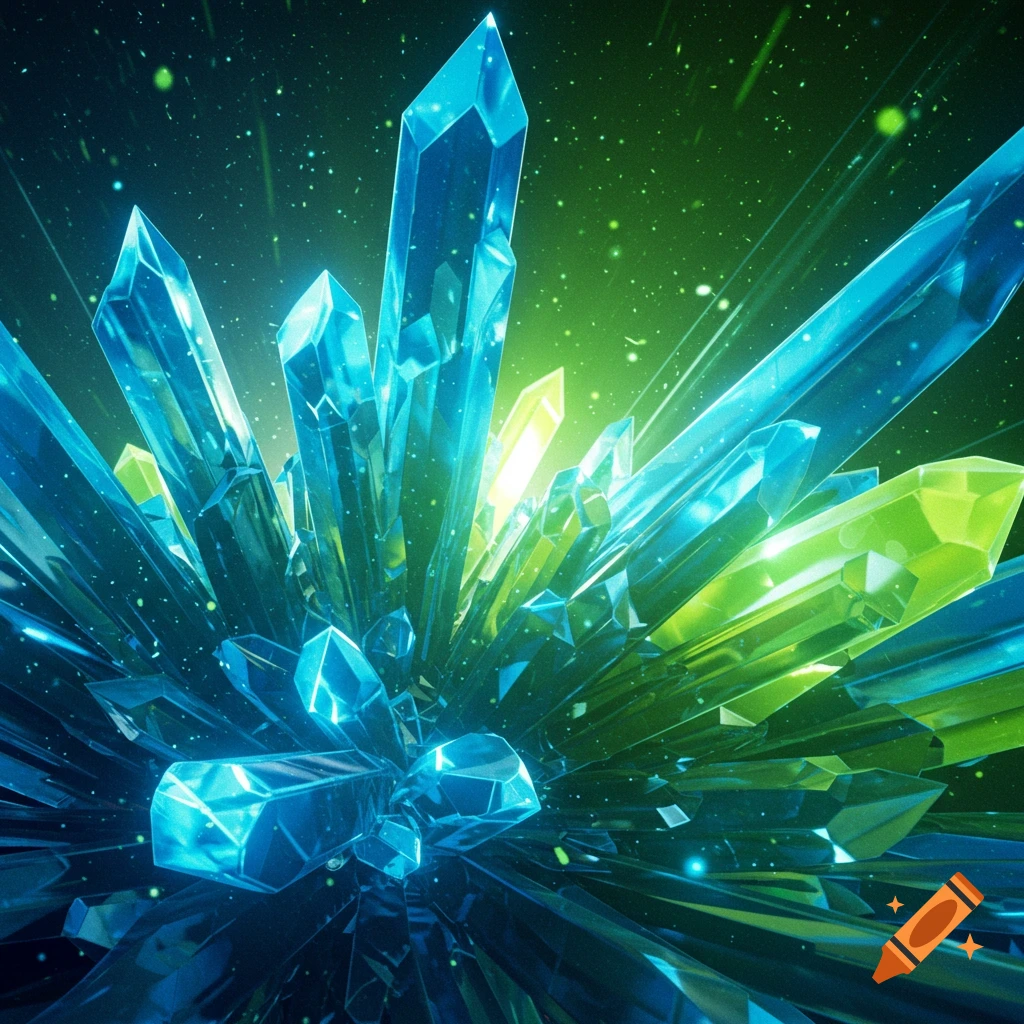 Glowing blue and green crystalline structure