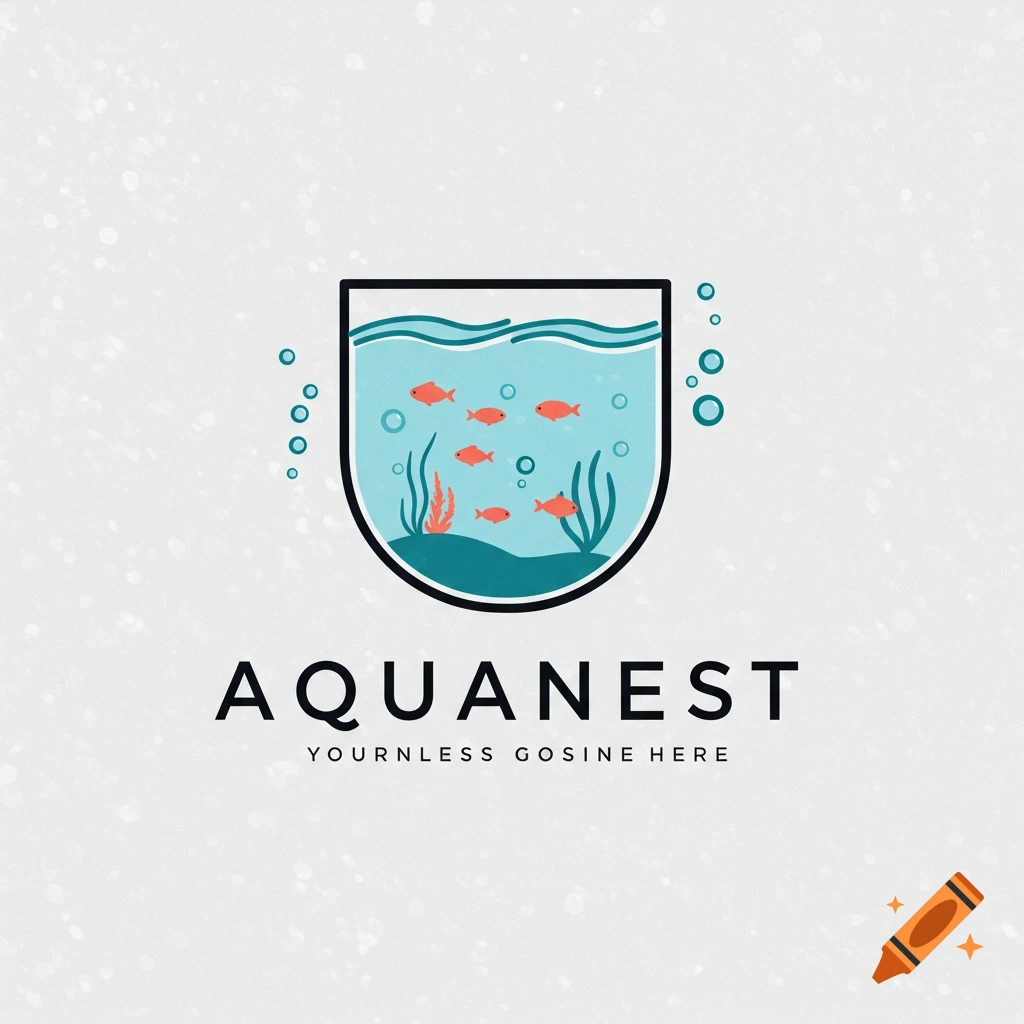 Logo featuring a stylized fish tank with swimming fish and bubbles, with the text "AQUANEST" and a line of placeholder text below.